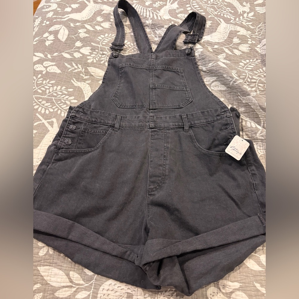 Free People Black Jean Shorts Overalls